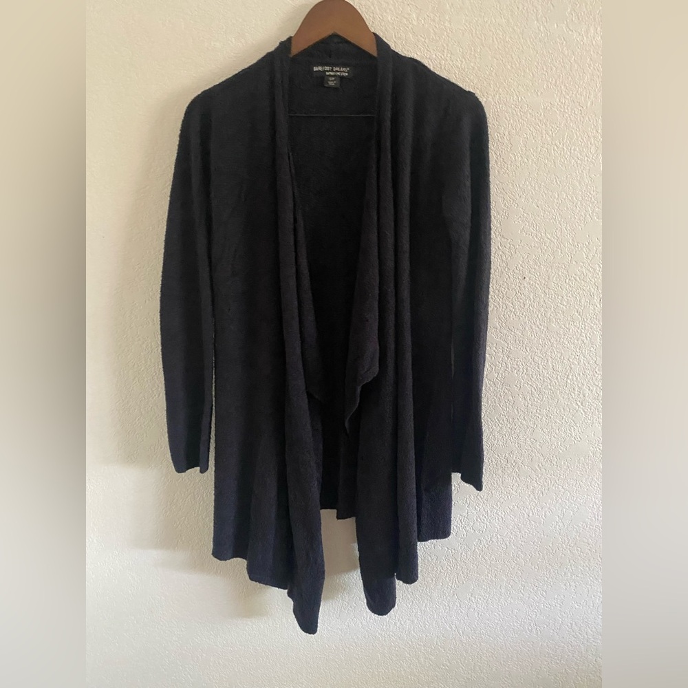 Barefoot Dreams Bamboo Chic Lite Cardigan Black Open Front Cozy Drape S/M